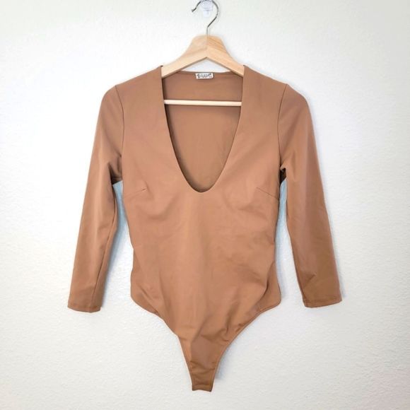 NWT FREE PEOPLE CLOSE CALL DUO BODYSUIT CAFE AU LAIT TAN BROWN SMALL - Picture 3 of 11